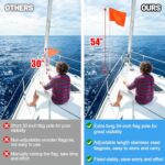 Orange Boat Flag with 53″ Adjustable Pole – 12” x 18” Water Ski Flag with Stable Holder, Boat Safety Accessories for Watersports Wakeboarding