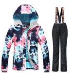 Women’s Ski Bib Suit Jacket Waterproof Snowboard Colorful Printed Ski Jacket and Pants Set