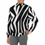 InterestPrint Colorful Animal Skin Texture of Zebra Men’s Knitted Thermal Casual Long Sleeve Pullover Sweatshirt Oversized-Fit Mock Neck T-Shirt 2XL