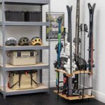 Teal Triangle Freestanding Ski Organizer, Floor Stand Storage Rack for 4 Skis, Poles, Boots, Bags, and More