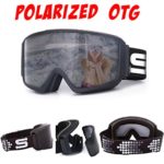 Polarized Ski Goggles OTG fit Over Glasses with Anti Fog Locking Magnetic Lens Comfortable Foam Wide Field of View for Men or Women (Black)
