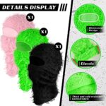 Newcotte 3 Pcs Distressed Balaclava Full Face Ski Mask Cool Knitted Balaclava Windproof Ski Mask for Men Women Cold Weather (Black, Green, Pink)