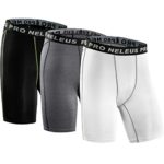 Neleus Men’s 3 Pack Compression Short,047#,Black,Grey,White,S