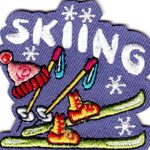 “SKIING” w/HAT & SKIS- Iron On Embroidered Patch-Ski, Winter Sports, Words, Snow