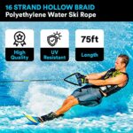 KRAKAFAT 75ft Water Ski Rope, Wakeboard Rope – 7 Sections with 13″ EVA Diamond Grip Floating Handle – 1-2 Rider Tube Tow Rope for Tubing – Boat Tow Rope for Kneeboard