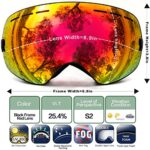 Juli OTG Ski Goggles,Frameless Over Glasses Skiing Snow Goggles for Men Women & Youth – 100% UV Protection Dual Lens (Black Frame+VLT 25.4% Brown Len with REVO Red)