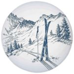 Round Rug Mat Carpet,Winter Decorations,Sketchy Graphic of a Downhill with Ski Elements in Snow Relax Calm View,Blue White,Flannel Microfiber Non-slip Soft Absorbent,for Kitchen Floor Bathroom