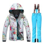 RIUIYELE Women’s Fashion High Windproof Waterproof Snowsuit Colorful Printed Ski Jacket Pants